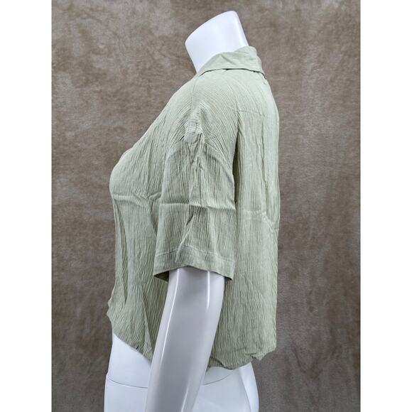 The Normal Brand Top Womens Large Ezra Cropped Short Sleeves Sage Green Sheer - Picture 4 of 11